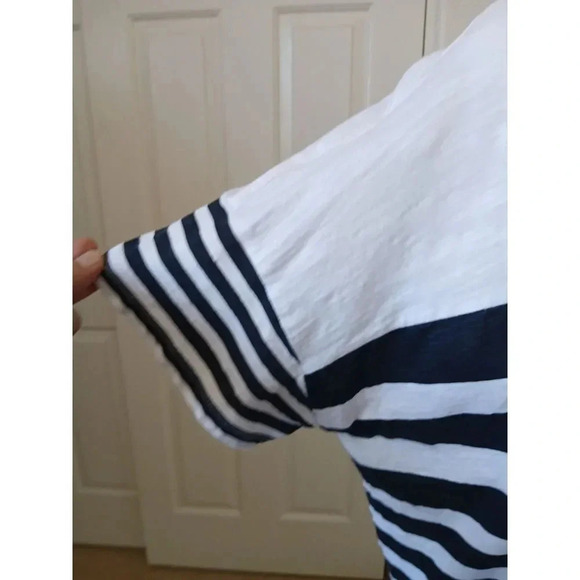 Level Eigth Womens Top Size Large Striped White Navy Scoop Neck Short Sleeve - Picture 6 of 14